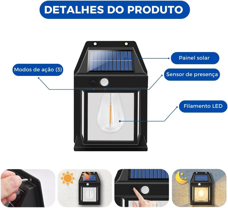 Luminária Externa Arandela Energia Solar Com Sensor