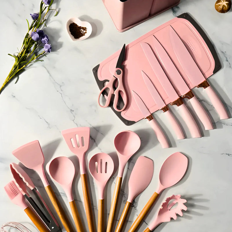 Kit Utensílios de Cozinha 19 Peças Silicone