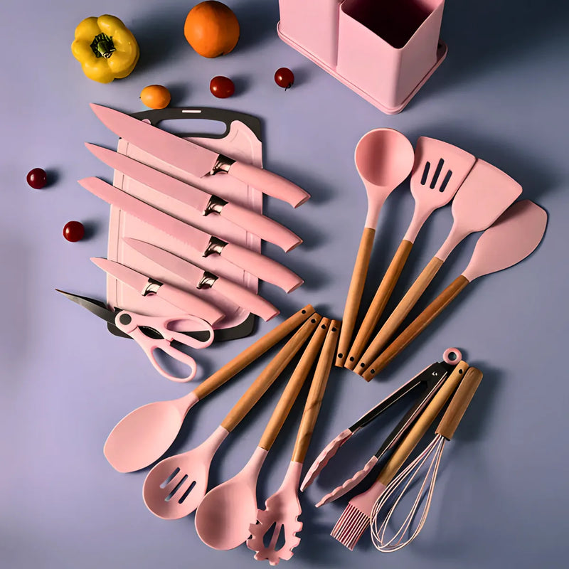 Kit Utensílios de Cozinha 19 Peças Silicone