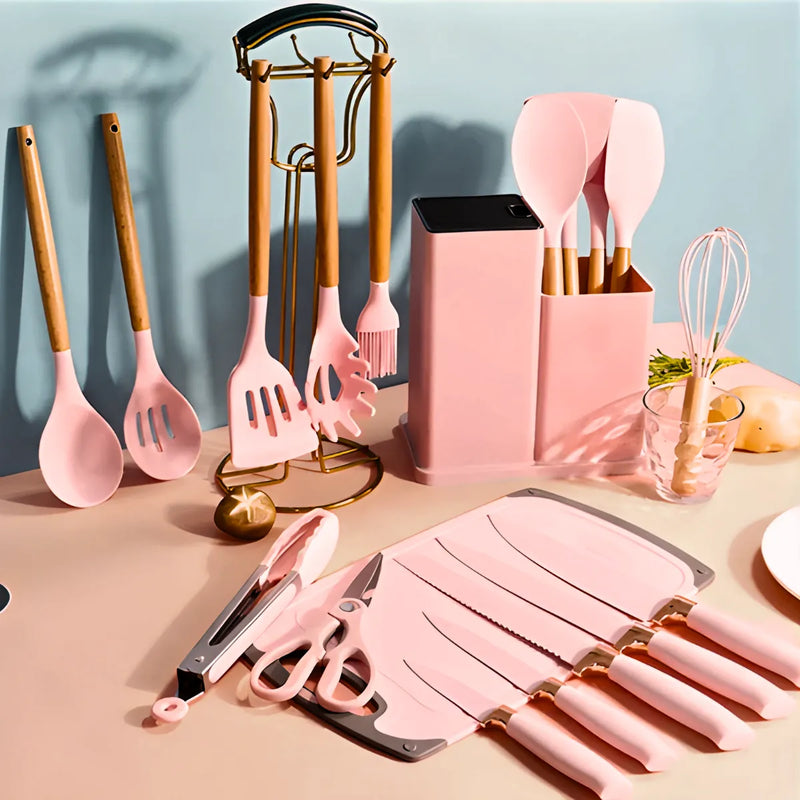 Kit Utensílios de Cozinha 19 Peças Silicone