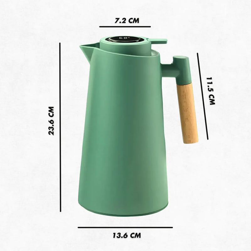 Garrafa Térmica Cabo Madeira com Display Digita 1L