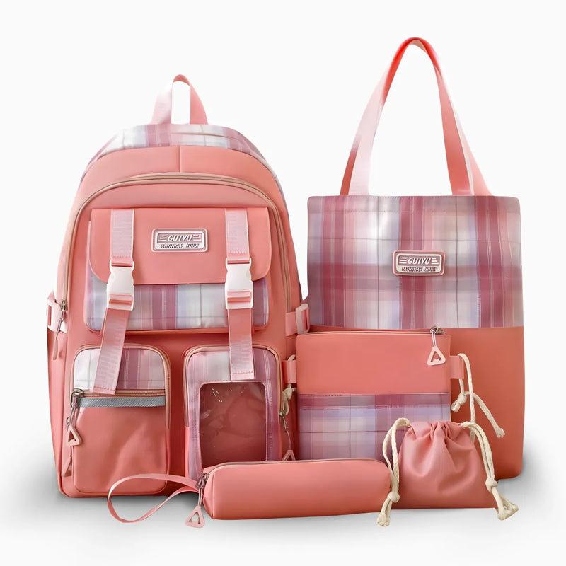 Kit Mochila Escolar Feminina 5 peças