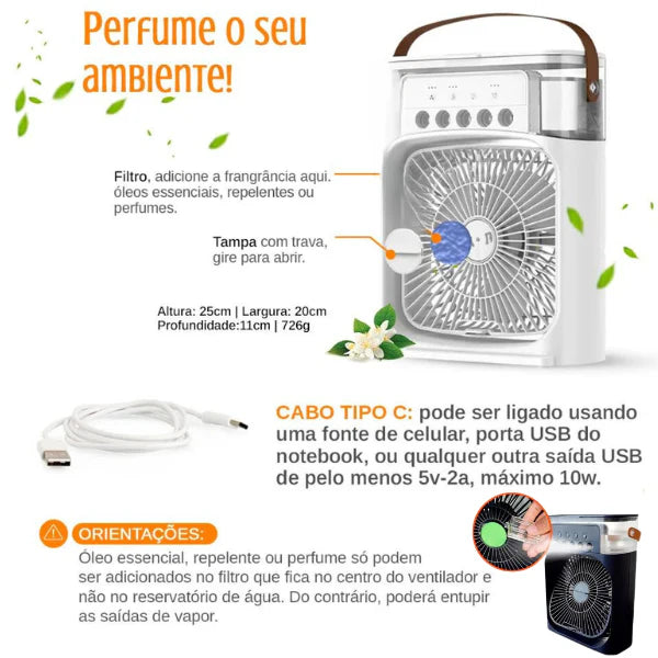 Ventilador Portátil de Mesa Mini Umidificador