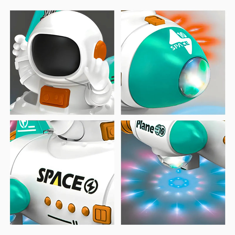 Brinquedo Foguete Astronauta Giratório 360° Luz Led Música