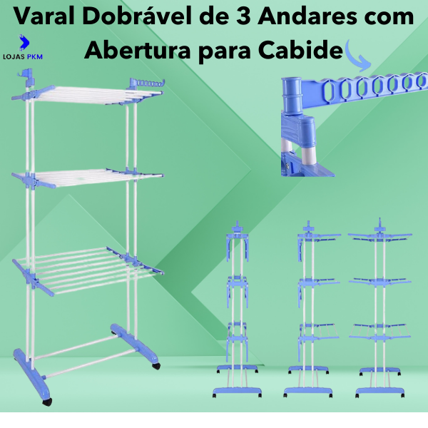 Varal Torre 3 Andares Inox Retrátil Compacto