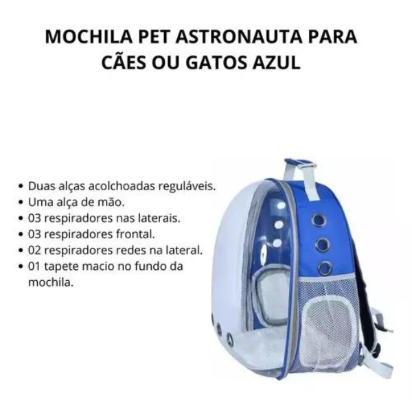 Mochila Pet Para Transporte de Cães E Gatos (COR AZUL)