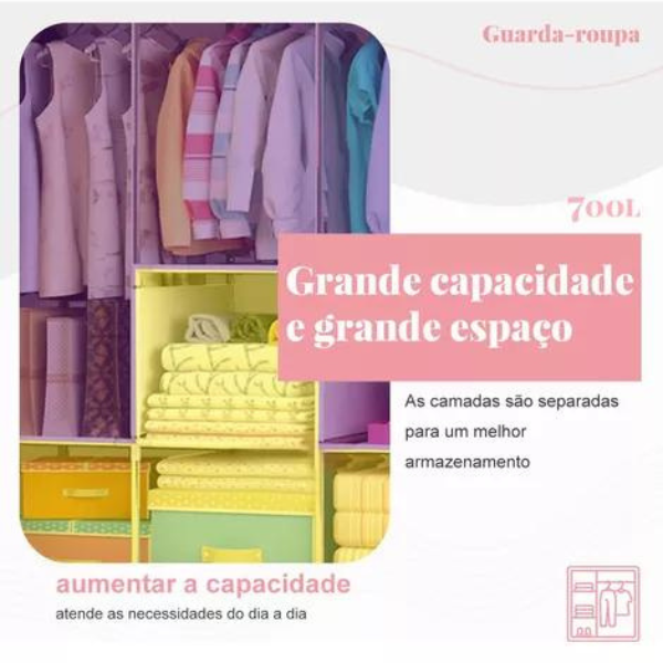 Guarda Roupa Portátil Dobrável 2 Portas Armário